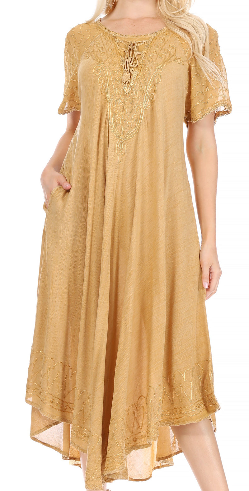 Sakkas Helena Embroidered Nightgown / Women Sleepwear with Eyelet Sleeves