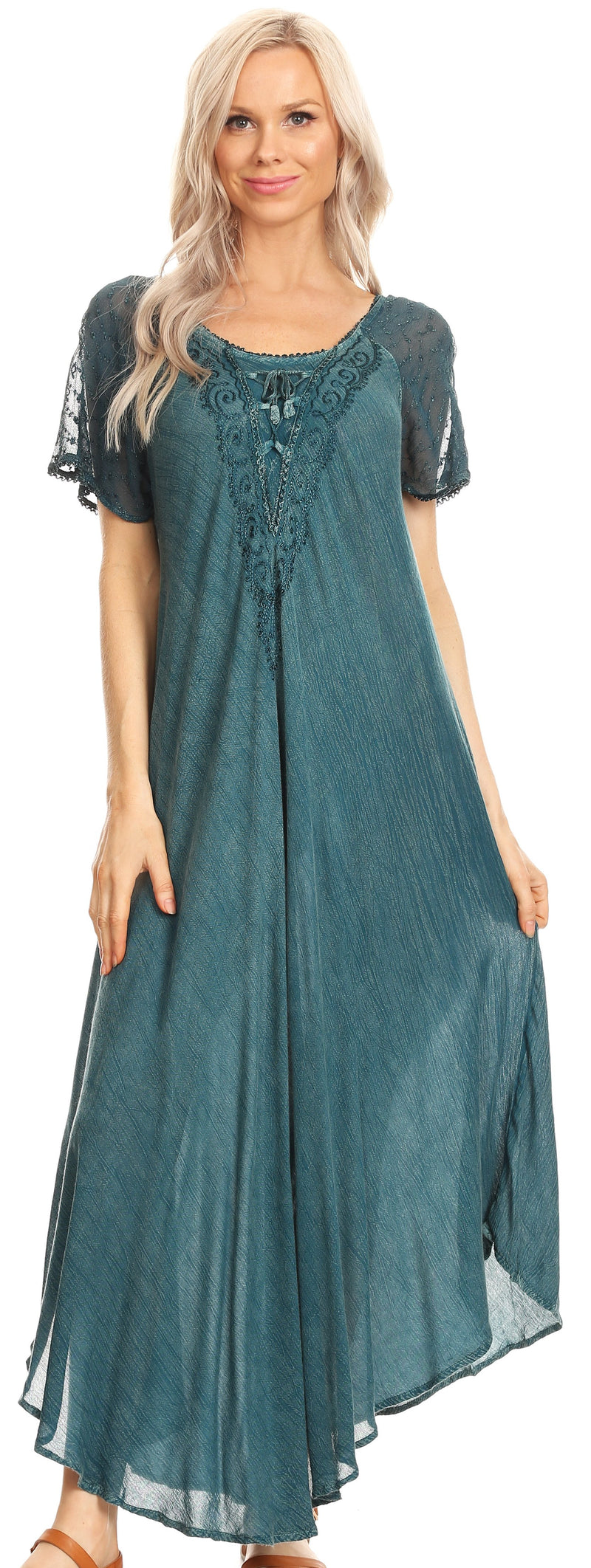 Sakkas Helena Embroidered Nightgown / Women Sleepwear with Eyelet Sleeves