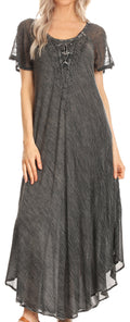 Sakkas Helena Embroidered Nightgown / Women Sleepwear with Eyelet Sleeves#color_Grey