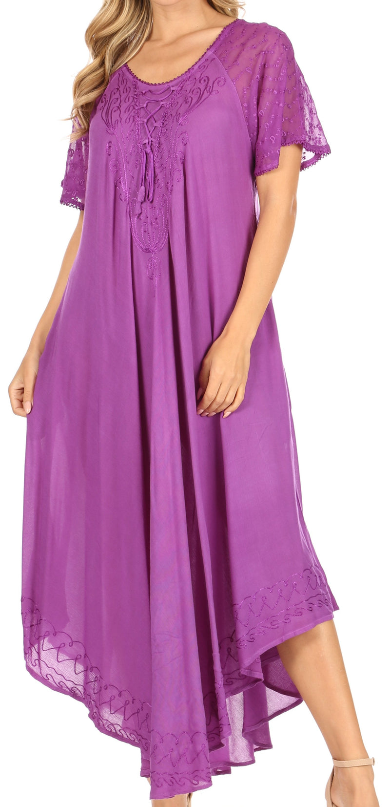 Sakkas Helena Embroidered Nightgown / Women Sleepwear with Eyelet Sleeves