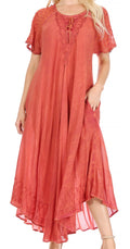 Sakkas Helena Embroidered Nightgown / Women Sleepwear with Eyelet Sleeves#color_Rust Orange