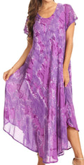 Sakkas Sayli Long Tie Dye Cap Sleeve Embroidered Wide Neck Caftan Dress / Cover Up#color_Purple