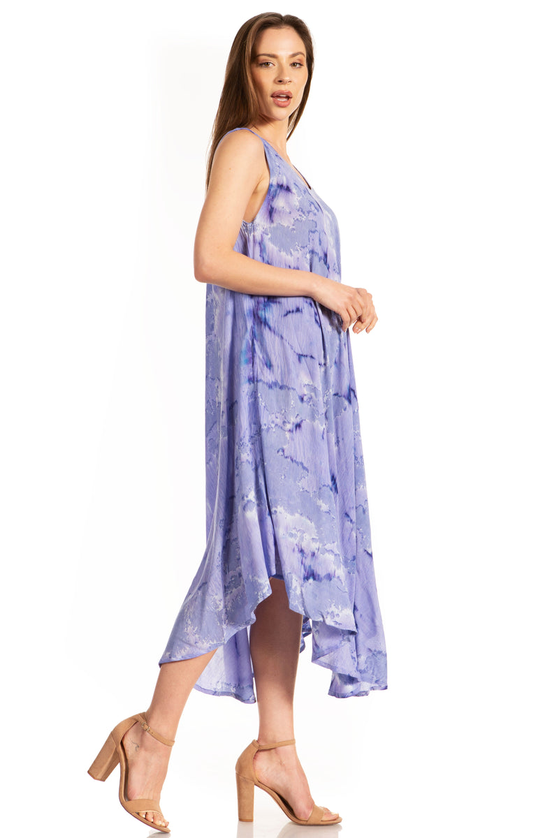 Sakkas Laeila Tie Dye Washed Tall Long Sleeveless Tank Top Caftan Dress / Cover Up