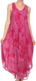 Sakkas Laeila Tie Dye Washed Tall Long Sleeveless Tank Top Caftan Dress / Cover Up#color_Fuchsia