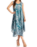 Sakkas Laeila Tie Dye Washed Tall Long Sleeveless Tank Top Caftan Dress / Cover Up#color_Grey/Blue