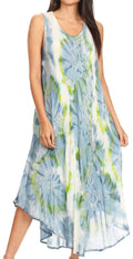 Sakkas Laeila Tie Dye Washed Tall Long Sleeveless Tank Top Caftan Dress / Cover Up#color_Grey/White