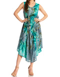 Sakkas Laeila Tie Dye Washed Tall Long Sleeveless Tank Top Caftan Dress / Cover Up#color_Green/Grey