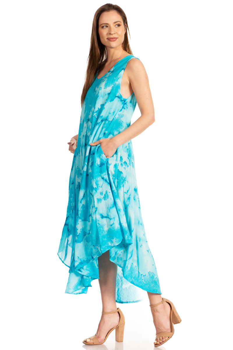 Sakkas Laeila Tie Dye Washed Tall Long Sleeveless Tank Top Caftan Dress / Cover Up