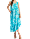 Sakkas Laeila Tie Dye Washed Tall Long Sleeveless Tank Top Caftan Dress / Cover Up#color_Turquoise