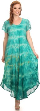 Sakkas Kaylaye Long Tie Dye Ombre Embroidered Cap Sleeve Caftan Dress / Cover Up