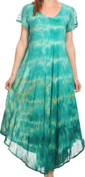 Sakkas Kaylaye Long Tie Dye Ombre Embroidered Cap Sleeve Caftan Dress / Cover Up#color_Aqua