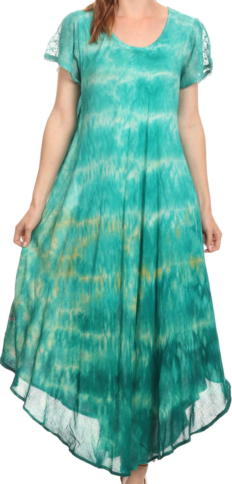Sakkas Kaylaye Long Tie Dye Ombre Embroidered Cap Sleeve Caftan Dress / Cover Up One Size / Grey Sakkas Kaylaye Long Tie Dye Ombre Embroidered Cap Sleeve Caftan Dress / Cover Up One Size / Grey