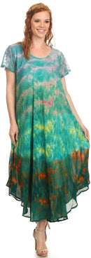 Sakkas Kaylaye Long Tie Dye Ombre Embroidered Cap Sleeve Caftan Dress / Cover Up