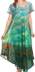Sakkas Kaylaye Long Tie Dye Ombre Embroidered Cap Sleeve Caftan Dress / Cover Up#color_Green / Purple