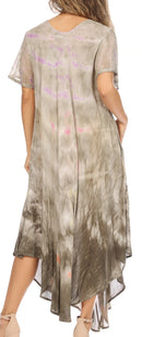 Sakkas Kaylaye Long Tie Dye Ombre Embroidered Cap Sleeve Caftan Dress / Cover Up