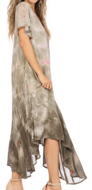Sakkas Kaylaye Long Tie Dye Ombre Embroidered Cap Sleeve Caftan Dress / Cover Up
