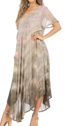 Sakkas Kaylaye Long Tie Dye Ombre Embroidered Cap Sleeve Caftan Dress / Cover Up