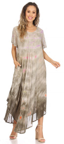 Sakkas Kaylaye Long Tie Dye Ombre Embroidered Cap Sleeve Caftan Dress / Cover Up