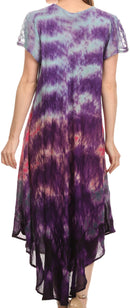 Sakkas Kaylaye Long Tie Dye Ombre Embroidered Cap Sleeve Caftan Dress / Cover Up