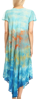 Sakkas Kaylaye Long Tie Dye Ombre Embroidered Cap Sleeve Caftan Dress / Cover Up
