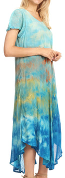 Sakkas Kaylaye Long Tie Dye Ombre Embroidered Cap Sleeve Caftan Dress / Cover Up