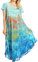 Sakkas Kaylaye Long Tie Dye Ombre Embroidered Cap Sleeve Caftan Dress / Cover Up