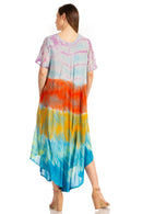 Sakkas Kaylaye Long Tie Dye Ombre Embroidered Cap Sleeve Caftan Dress / Cover Up