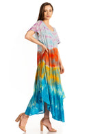 Sakkas Kaylaye Long Tie Dye Ombre Embroidered Cap Sleeve Caftan Dress / Cover Up