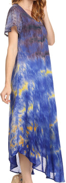 Sakkas Kaylaye Long Tie Dye Ombre Embroidered Cap Sleeve Caftan Dress / Cover Up