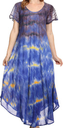 Sakkas Kaylaye Long Tie Dye Ombre Embroidered Cap Sleeve Caftan Dress / Cover Up