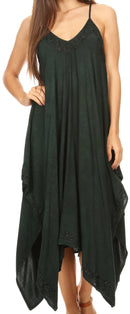 Sakkas Eleonora Stonewashed Embroidered Spaghetti Strap Handkerchief Dress