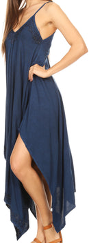 Sakkas Eleonora Stonewashed Embroidered Spaghetti Strap Handkerchief Dress