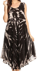 Sakkas Eula Boho Sleeveless Tie Dye Long Tank Caftan Sundress / Beach Cover Up#color_Black/White