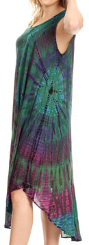Sakkas Eula Boho Sleeveless Tie Dye Long Tank Caftan Sundress / Beach Cover Up