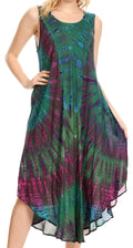 Sakkas Eula Boho Sleeveless Tie Dye Long Tank Caftan Sundress / Beach Cover Up#color_Green
