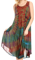 Sakkas Eula Boho Sleeveless Tie Dye Long Tank Caftan Sundress / Beach Cover Up#color_Olive
