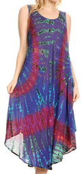 Sakkas Eula Boho Sleeveless Tie Dye Long Tank Caftan Sundress / Beach Cover Up#color_Purple