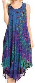 Sakkas Eula Boho Sleeveless Tie Dye Long Tank Caftan Sundress / Beach Cover Up#color_RoyalBlue