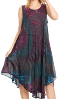 Sakkas Eula Boho Sleeveless Tie Dye Long Tank Caftan Sundress / Beach Cover Up#color_Teal