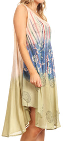 Sakkas Lisa Dip Dyed Floral Batik Short Sleeve Dress / Cover Up