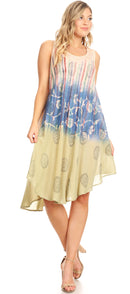 Sakkas Lisa Dip Dyed Floral Batik Short Sleeve Dress / Cover Up