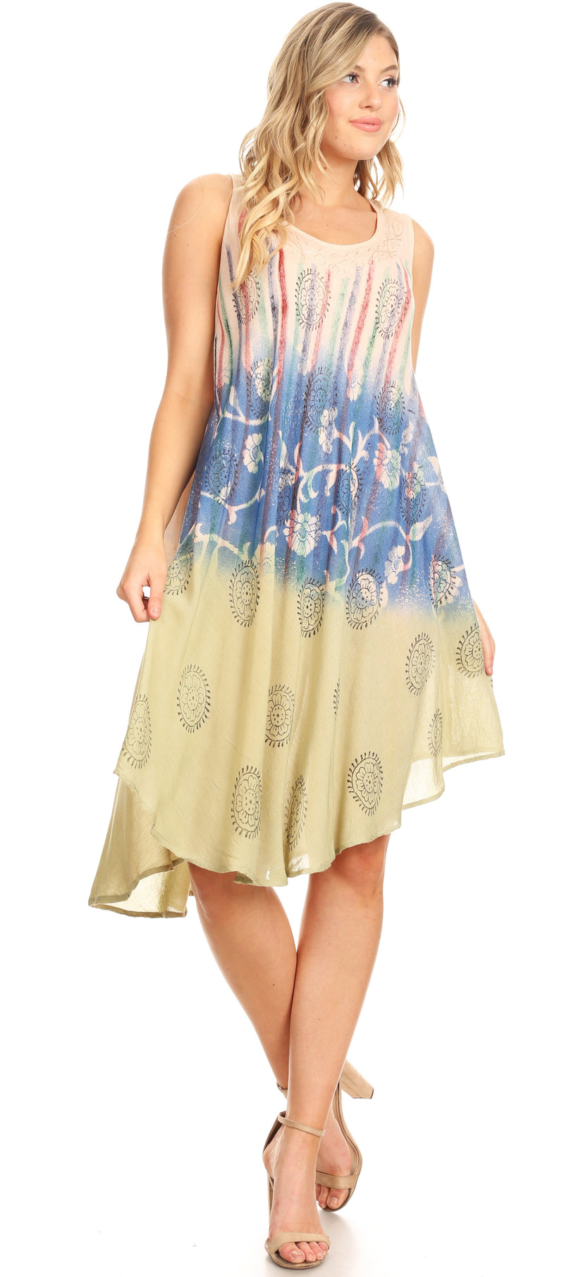 Sakkas Lisa Dip Dyed Floral Batik Short Sleeve Dress / Cover Up
