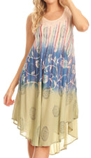 Sakkas Lisa Dip Dyed Floral Batik Short Sleeve Dress / Cover Up