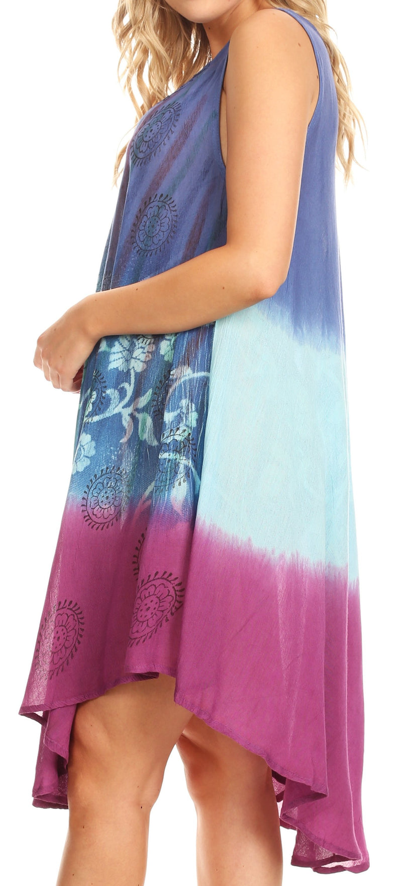 Sakkas Lisa Dip Dyed Floral Batik Short Sleeve Dress / Cover Up
