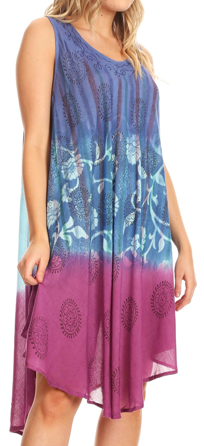 Sakkas Lisa Dip Dyed Floral Batik Short Sleeve Dress / Cover Up