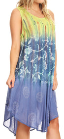 Sakkas Lisa Dip Dyed Floral Batik Short Sleeve Dress / Cover Up