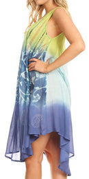 Sakkas Lisa Dip Dyed Floral Batik Short Sleeve Dress / Cover Up