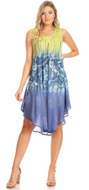 Sakkas Lisa Dip Dyed Floral Batik Short Sleeve Dress / Cover Up