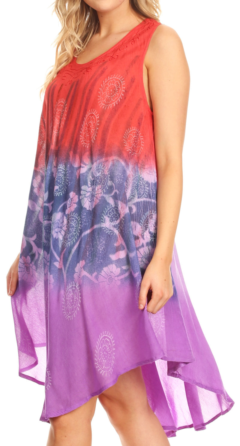 Sakkas Lisa Dip Dyed Floral Batik Short Sleeve Dress / Cover Up