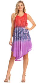 Sakkas Lisa Dip Dyed Floral Batik Short Sleeve Dress / Cover Up